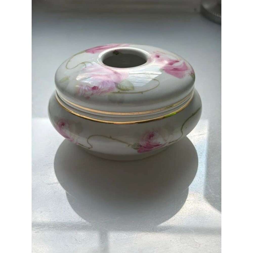 Vintage 1950’s Bavarian rose hairpin porcelain dresser trinket jar cottagecore